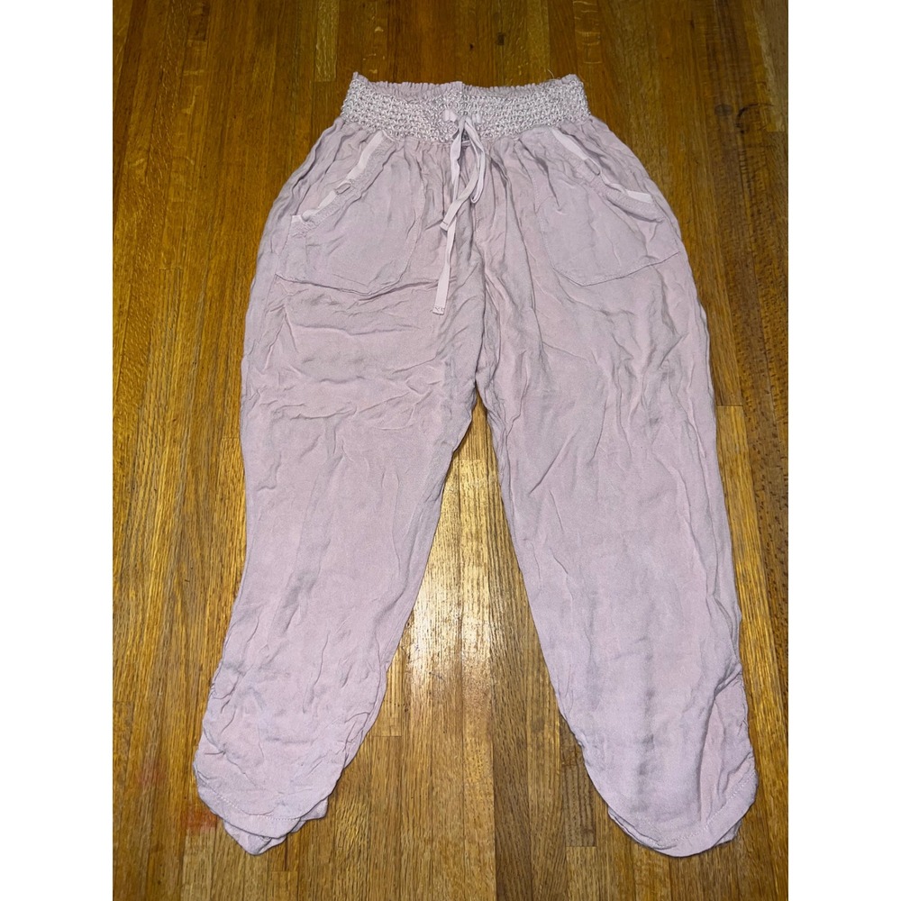 Rewash Women Large Lavender Pink Smocked Waist Jogger Lounge Boho Cropped Pants